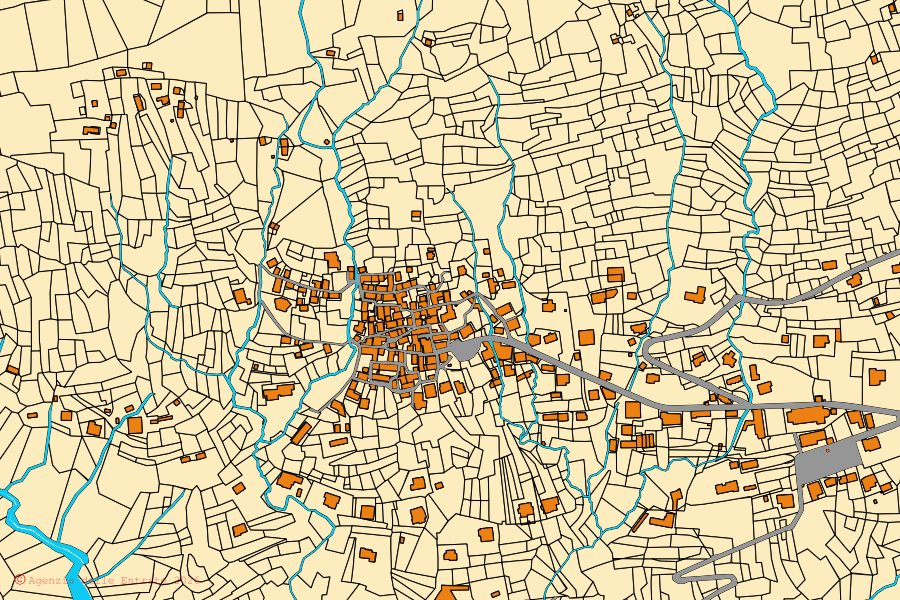 Cadastral map of the centre of Miazzina: parcels and buildings, Agenzia delle Entrate cartography