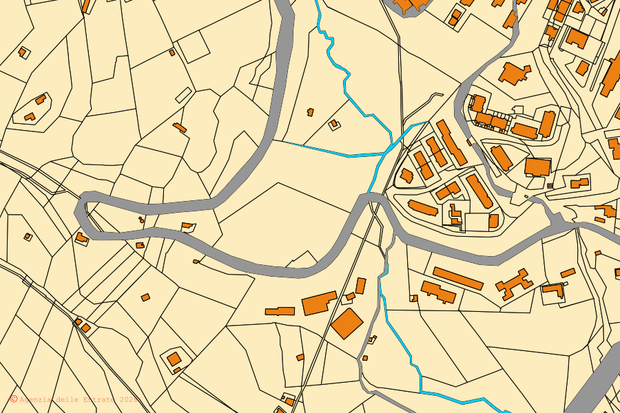 Cadastral map of the centre of Miglionico: parcels and buildings, Agenzia delle Entrate cartography