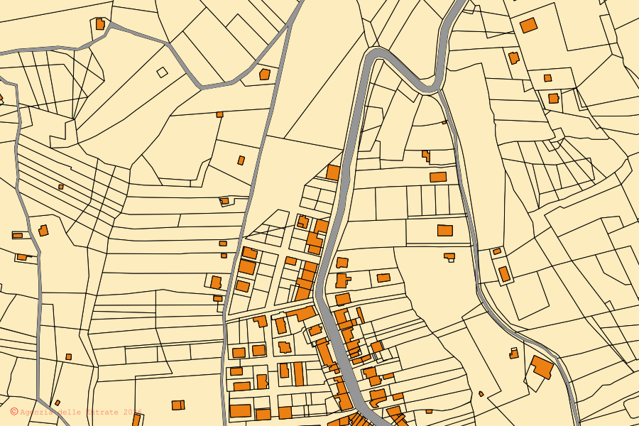 Cadastral map of the centre of Mileto: parcels and buildings, Agenzia delle Entrate cartography