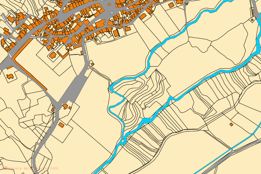 Cadastral map of the centre of Milis: parcels and buildings, Agenzia delle Entrate cartography