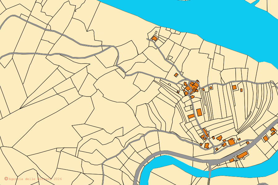 Cadastral map of the centre of Millesimo: parcels and buildings, Agenzia delle Entrate cartography