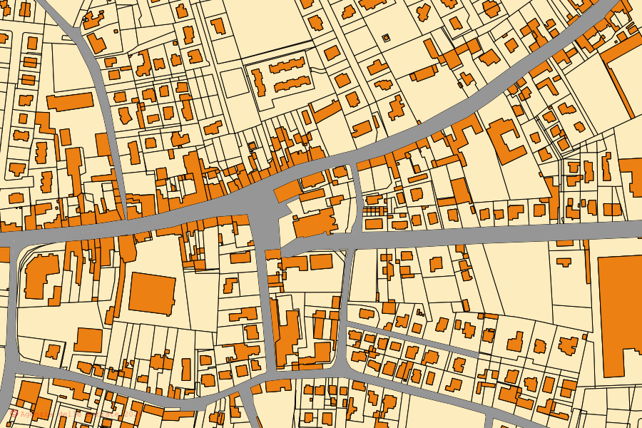 Cadastral map of the centre of Minerbe: parcels and buildings, Agenzia delle Entrate cartography
