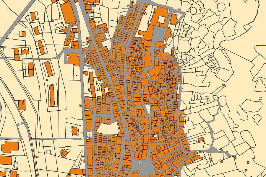 Cadastral map of the centre of Minervino Murge: parcels and buildings, Agenzia delle Entrate cartography