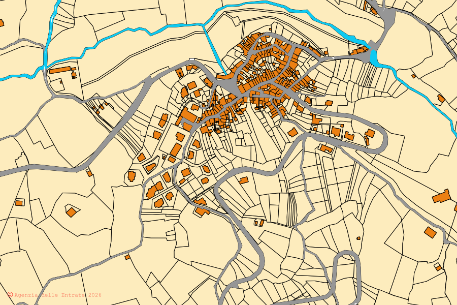 Cadastral map of the centre of Modolo: parcels and buildings, Agenzia delle Entrate cartography