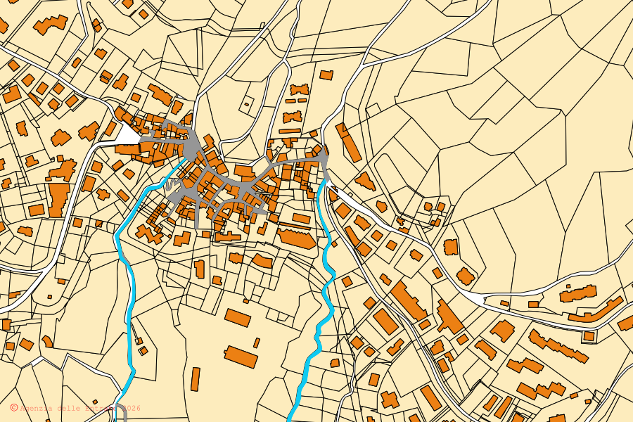Cadastral map of the centre of Moggio: parcels and buildings, Agenzia delle Entrate cartography