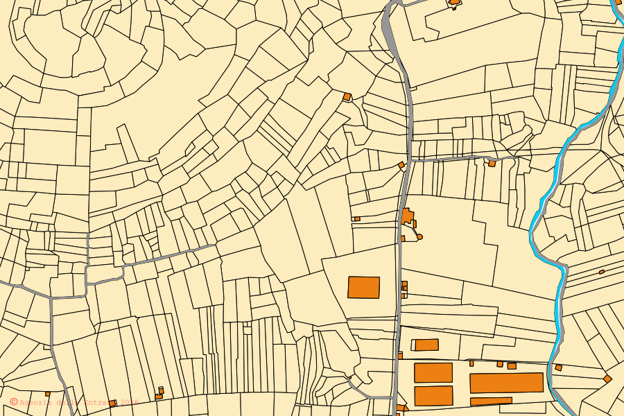 Cadastral map of the centre of Moio Alcantara: parcels and buildings, Agenzia delle Entrate cartography