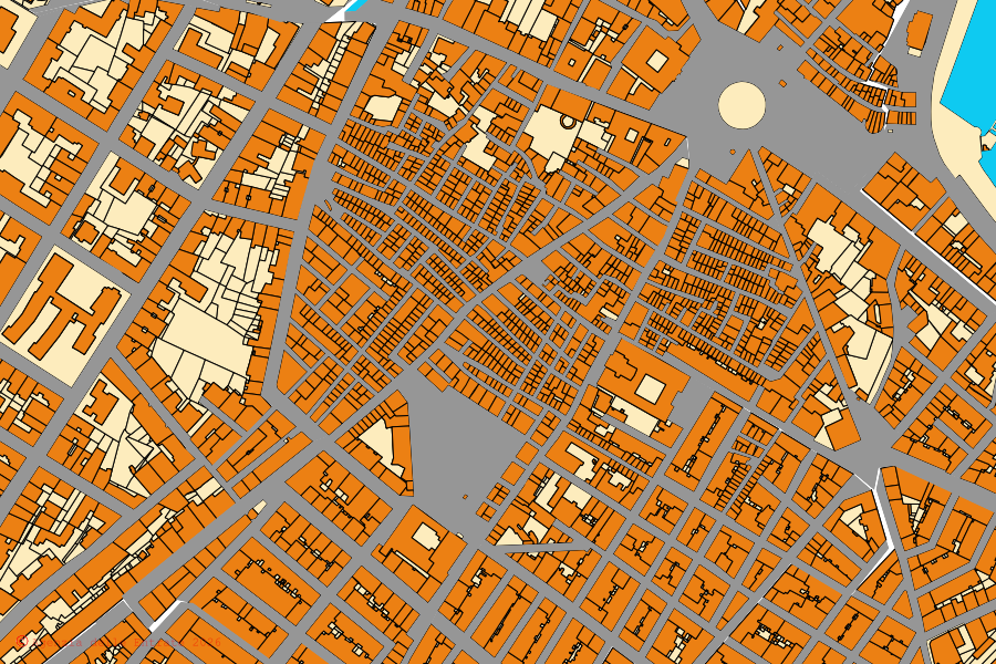 Cadastral map of the centre of Mola di Bari: parcels and buildings, Agenzia delle Entrate cartography