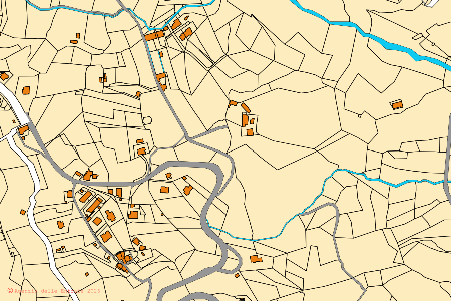 Cadastral map of the centre of Molazzana: parcels and buildings, Agenzia delle Entrate cartography