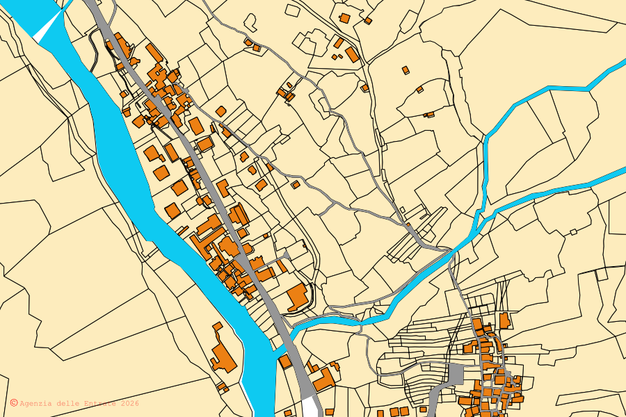 Cadastral map of the centre of Mollia: parcels and buildings, Agenzia delle Entrate cartography