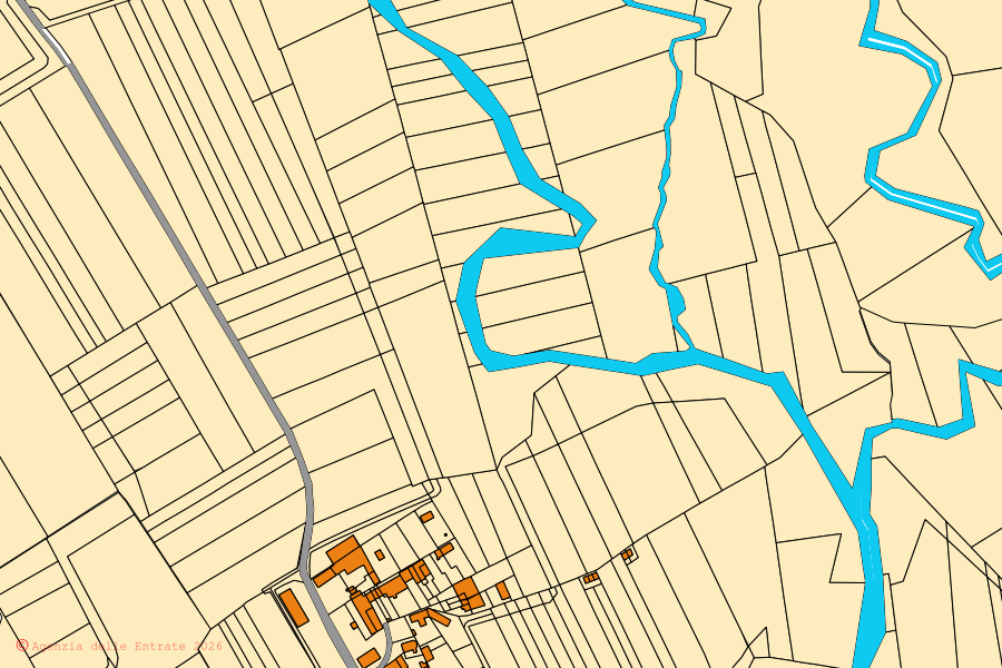 Cadastral map of the centre of Momo: parcels and buildings, Agenzia delle Entrate cartography