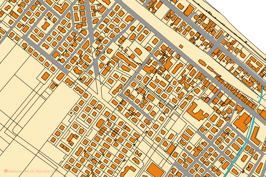 Cadastral map of the centre of Mondolfo: parcels and buildings, Agenzia delle Entrate cartography