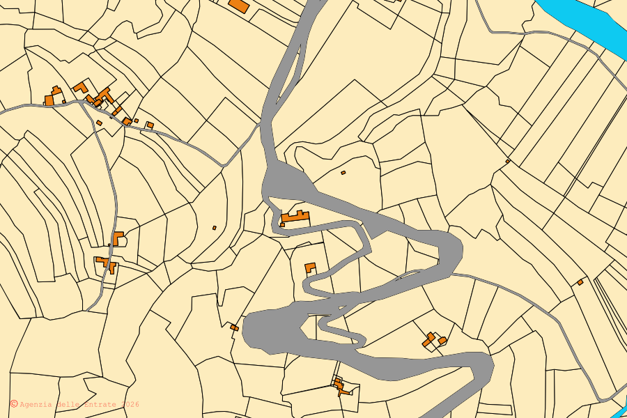 Cadastral map of the centre of Monesiglio: parcels and buildings, Agenzia delle Entrate cartography