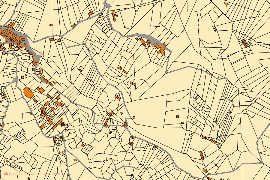 Cadastral map of the centre of Monforte San Giorgio: parcels and buildings, Agenzia delle Entrate cartography