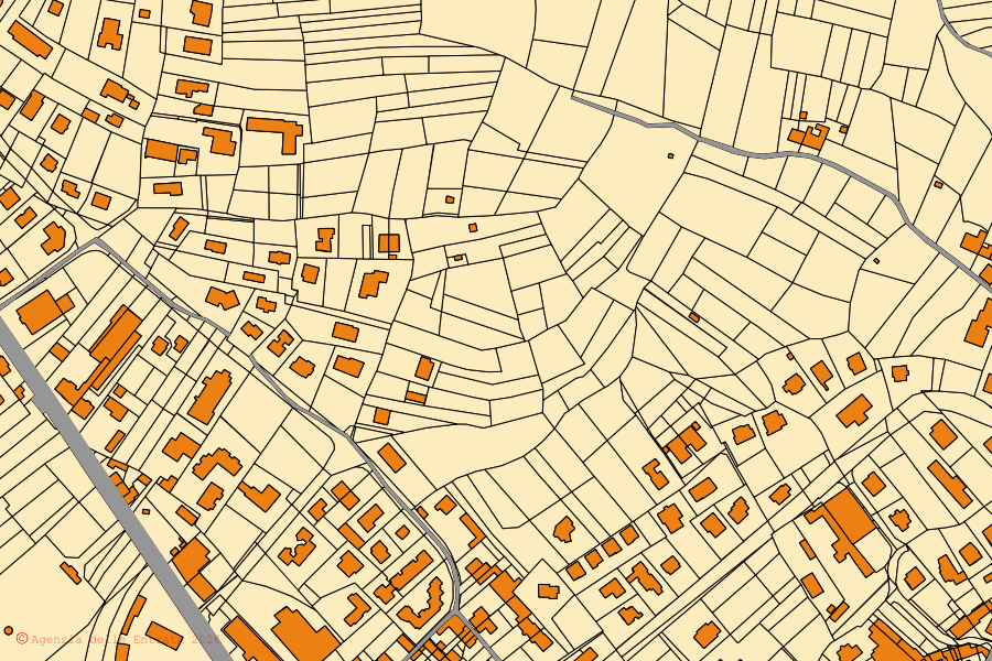 Cadastral map of the centre of Montà: parcels and buildings, Agenzia delle Entrate cartography