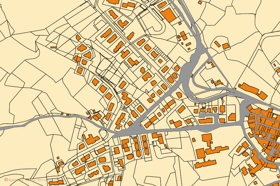 Cadastral map of the centre of Montaione: parcels and buildings, Agenzia delle Entrate cartography