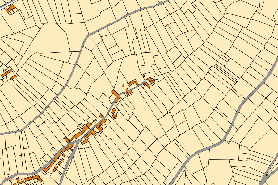 Cadastral map of the centre of Montaldo Scarampi: parcels and buildings, Agenzia delle Entrate cartography