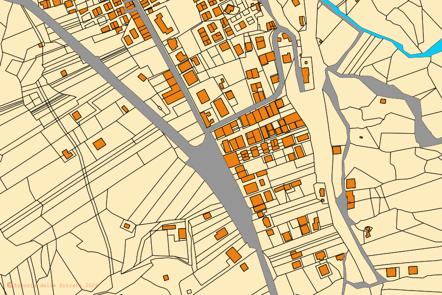 Cadastral map of the centre of Montallegro: parcels and buildings, Agenzia delle Entrate cartography
