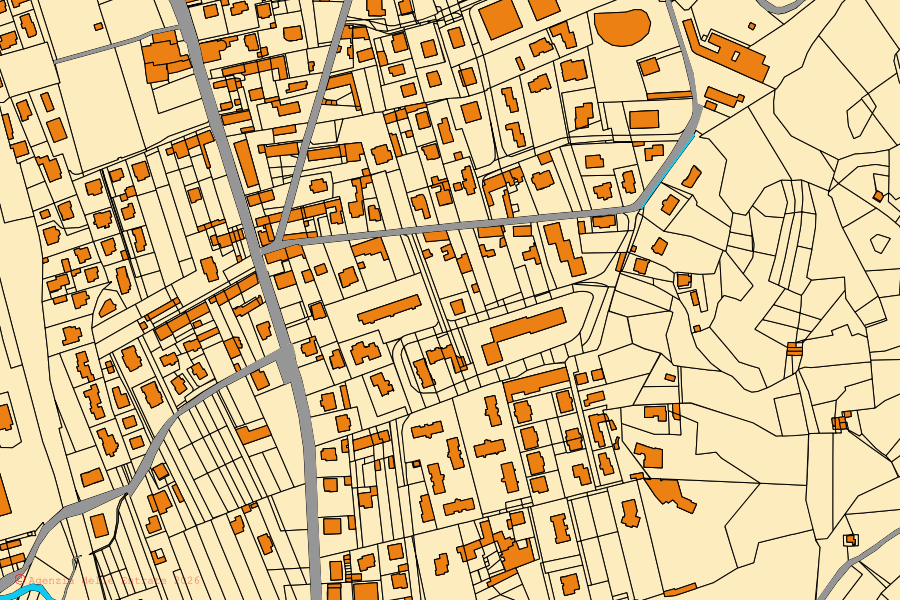 Cadastral map of the centre of Montalto Dora: parcels and buildings, Agenzia delle Entrate cartography