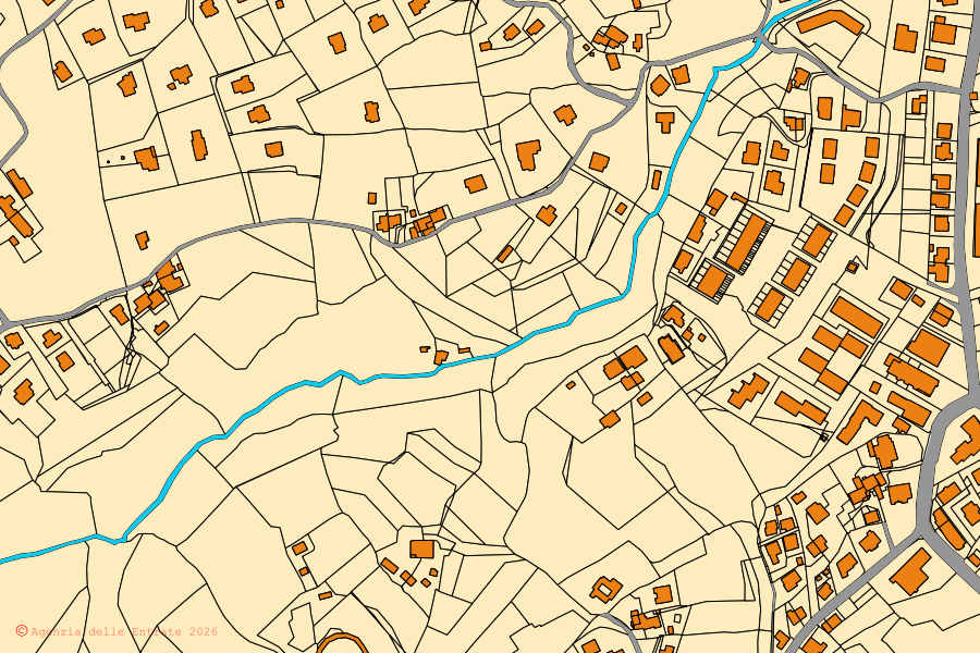 Cadastral map of the centre of Monte San Savino: parcels and buildings, Agenzia delle Entrate cartography