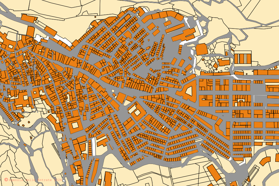 Cadastral map of the centre of Monte Sant'Angelo: parcels and buildings, Agenzia delle Entrate cartography
