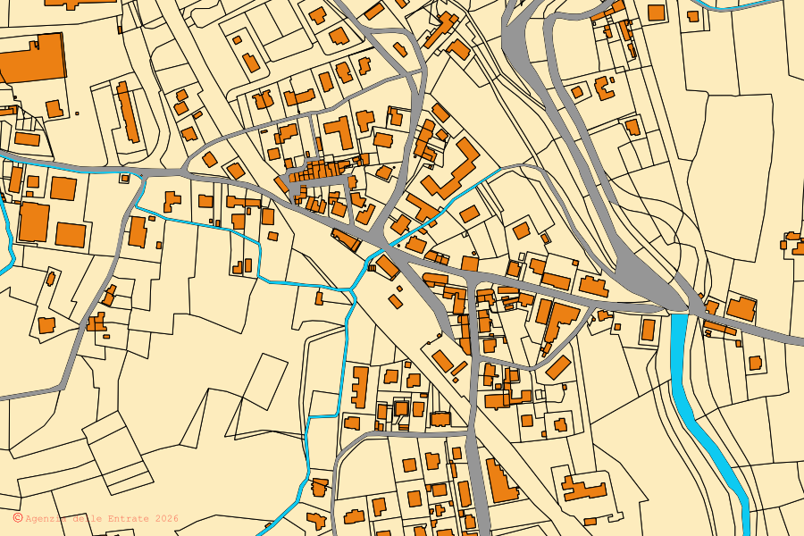 Cadastral map of the centre of Montecarlo: parcels and buildings, Agenzia delle Entrate cartography