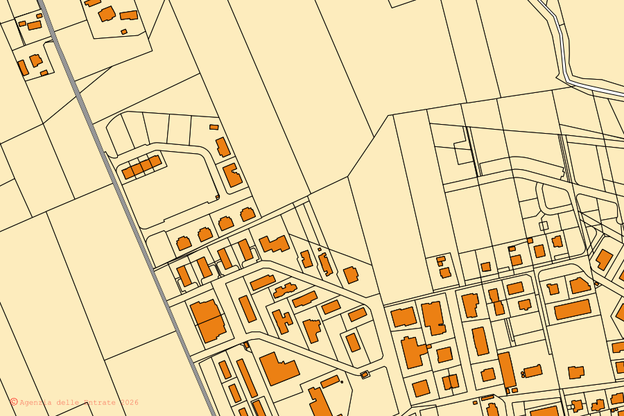 Cadastral map of the centre of Montecassiano: parcels and buildings, Agenzia delle Entrate cartography