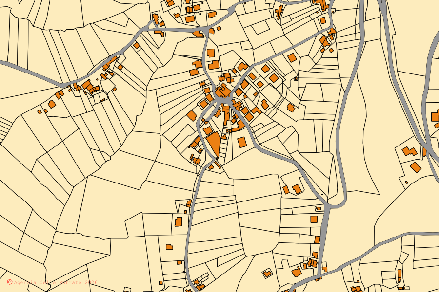 Cadastral map of the centre of Montecchio: parcels and buildings, Agenzia delle Entrate cartography