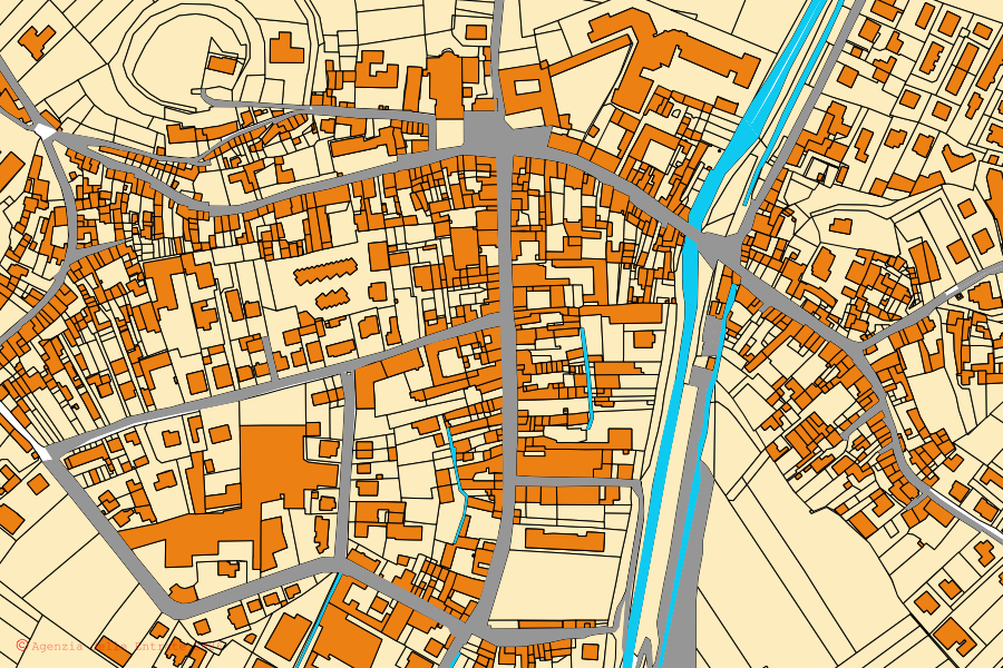 Cadastral map of the centre of Monteforte d'Alpone: parcels and buildings, Agenzia delle Entrate cartography