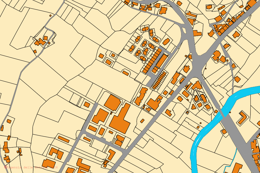 Cadastral map of the centre of Montefranco: parcels and buildings, Agenzia delle Entrate cartography