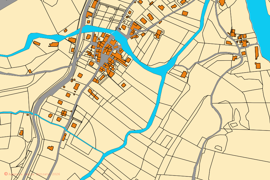 Cadastral map of the centre of Monteleone di Spoleto: parcels and buildings, Agenzia delle Entrate cartography