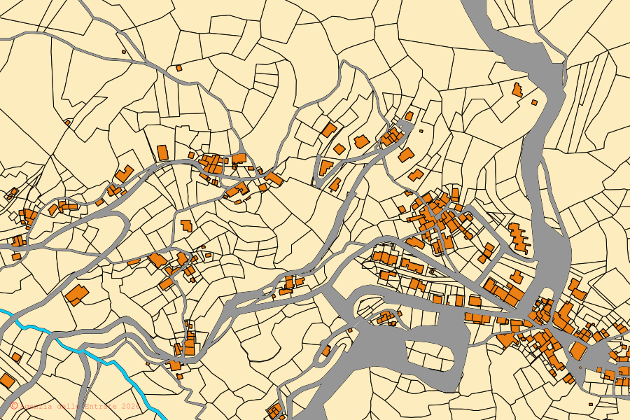 Cadastral map of the centre of Montemignaio: parcels and buildings, Agenzia delle Entrate cartography