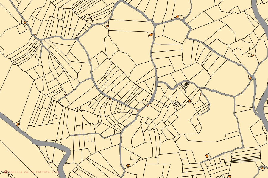 Cadastral map of the centre of Montemitro: parcels and buildings, Agenzia delle Entrate cartography