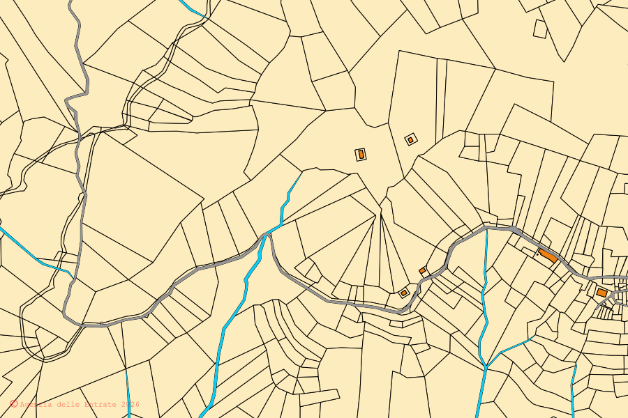 Cadastral map of the centre of Montenars: parcels and buildings, Agenzia delle Entrate cartography