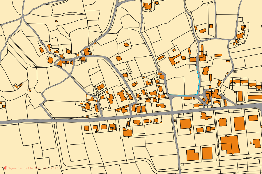 Cadastral map of the centre of Monterchi: parcels and buildings, Agenzia delle Entrate cartography