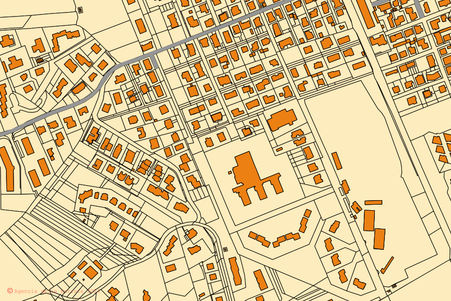 Cadastral map of the centre of Monteroni d'Arbia: parcels and buildings, Agenzia delle Entrate cartography