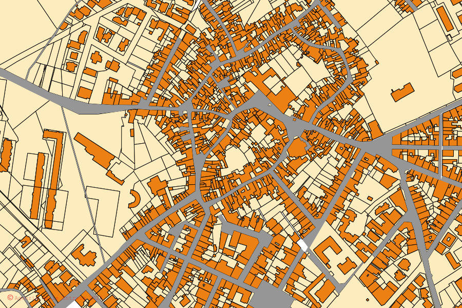 Cadastral map of the centre of Monteroni di Lecce: parcels and buildings, Agenzia delle Entrate cartography