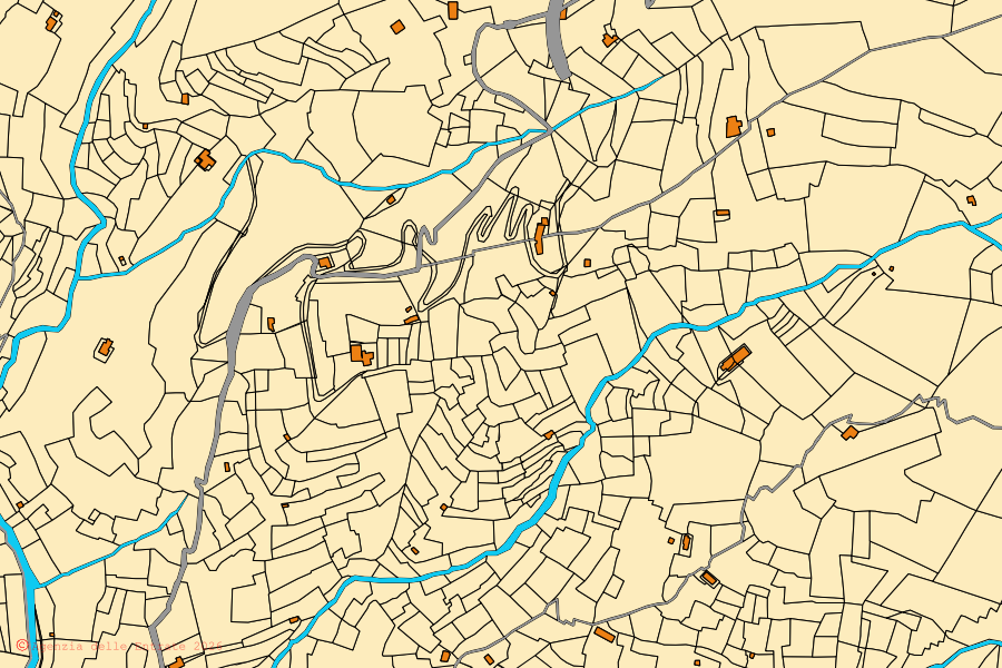 Cadastral map of the centre of Monterosso al Mare: parcels and buildings, Agenzia delle Entrate cartography