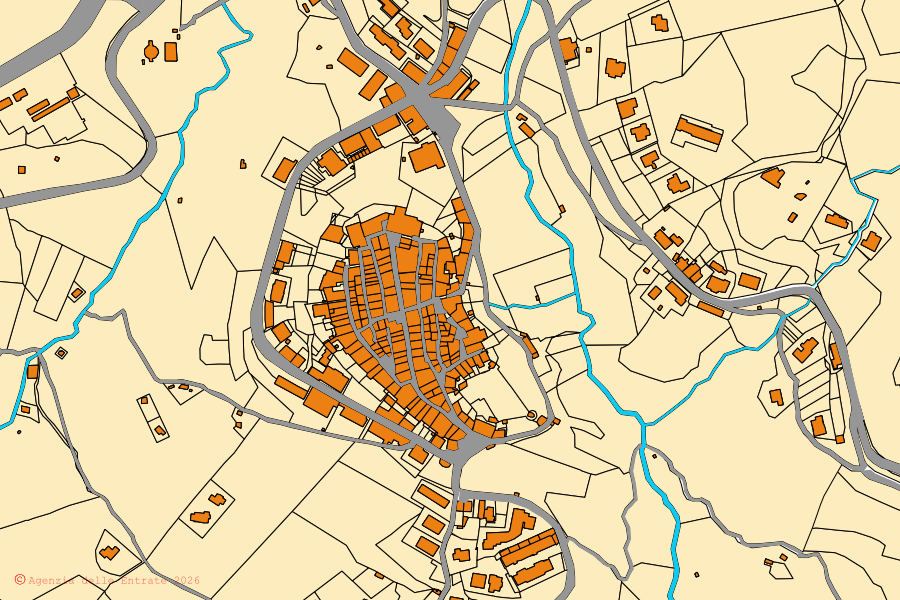 Cadastral map of the centre of Monterotondo Marittimo: parcels and buildings, Agenzia delle Entrate cartography