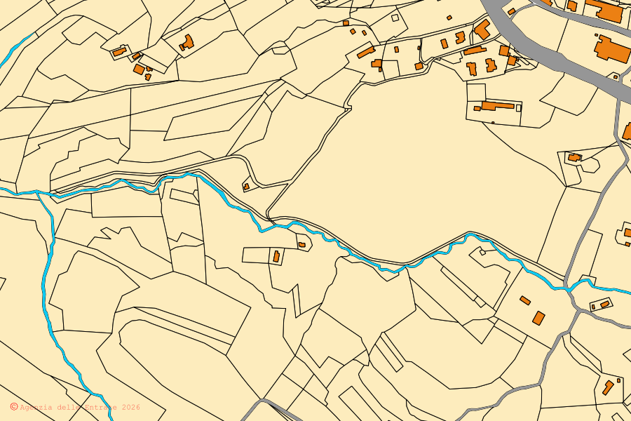 Cadastral map of the centre of Montescudaio: parcels and buildings, Agenzia delle Entrate cartography