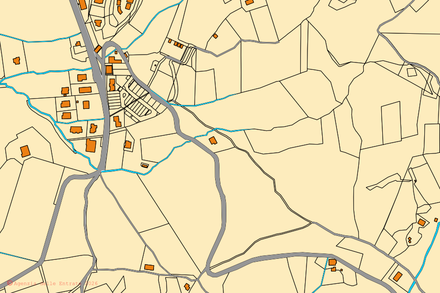 Cadastral map of the centre of Monteverdi Marittimo: parcels and buildings, Agenzia delle Entrate cartography