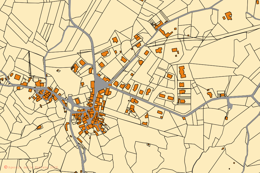 Cadastral map of the centre of Monticiano: parcels and buildings, Agenzia delle Entrate cartography