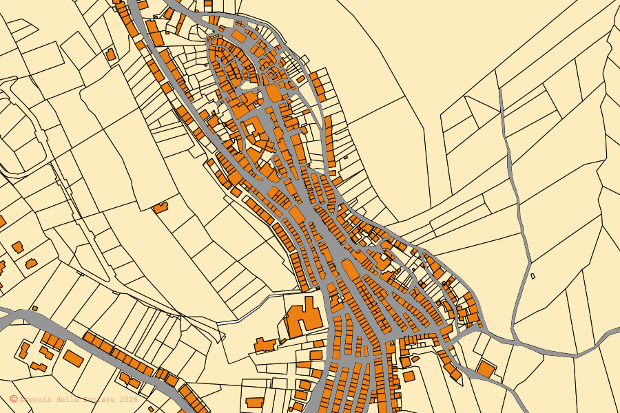 Cadastral map of the centre of Montorio Romano: parcels and buildings, Agenzia delle Entrate cartography
