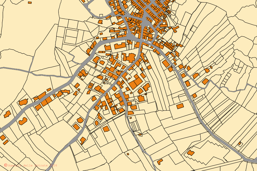 Cadastral map of the centre of Montresta: parcels and buildings, Agenzia delle Entrate cartography