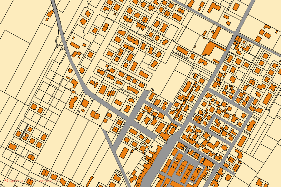 Cadastral map of the centre of Mordano: parcels and buildings, Agenzia delle Entrate cartography