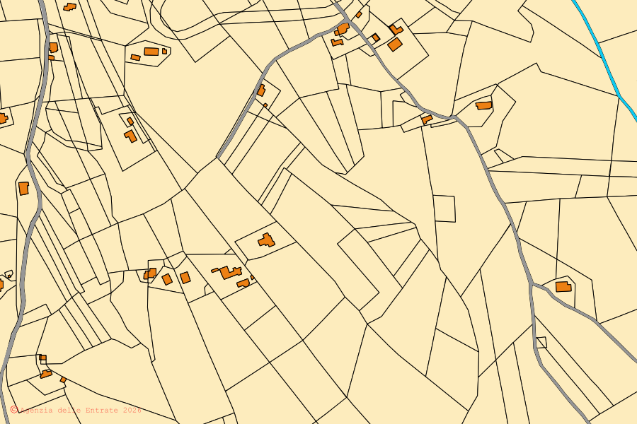 Cadastral map of the centre of Moresco: parcels and buildings, Agenzia delle Entrate cartography