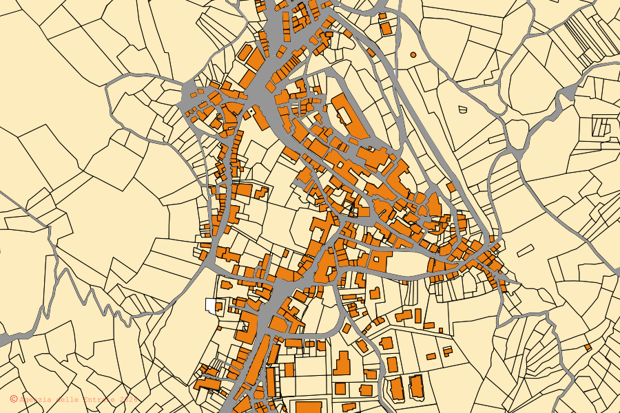 Cadastral map of the centre of Morra De Sanctis: parcels and buildings, Agenzia delle Entrate cartography
