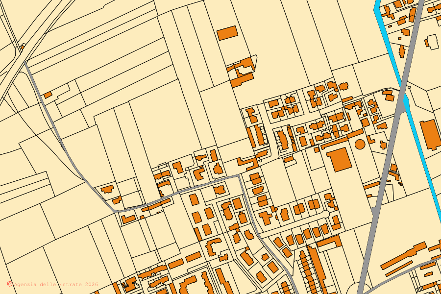 Cadastral map of the centre of Mortara: parcels and buildings, Agenzia delle Entrate cartography