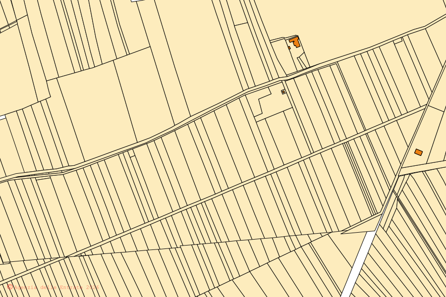 Cadastral map of the centre of Mossa: parcels and buildings, Agenzia delle Entrate cartography