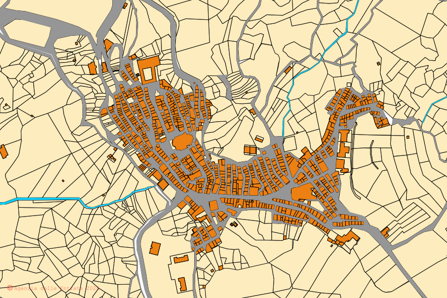 Cadastral map of the centre of Motta d'Affermo: parcels and buildings, Agenzia delle Entrate cartography