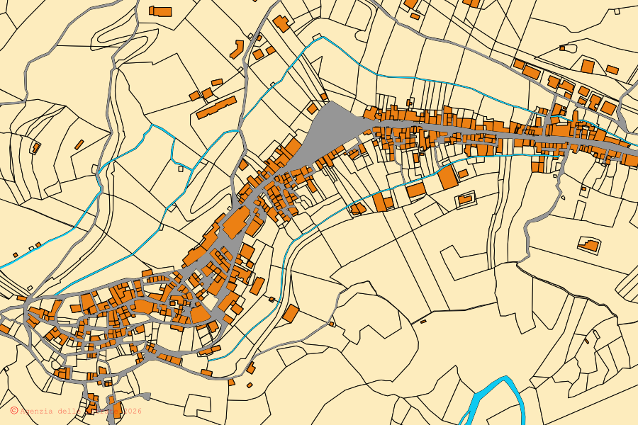 Cadastral map of the centre of Motta Santa Lucia: parcels and buildings, Agenzia delle Entrate cartography
